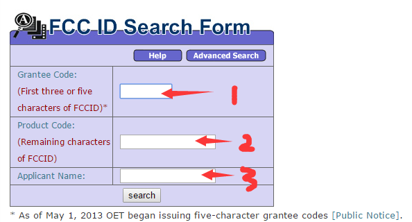 FCC ID Search Page